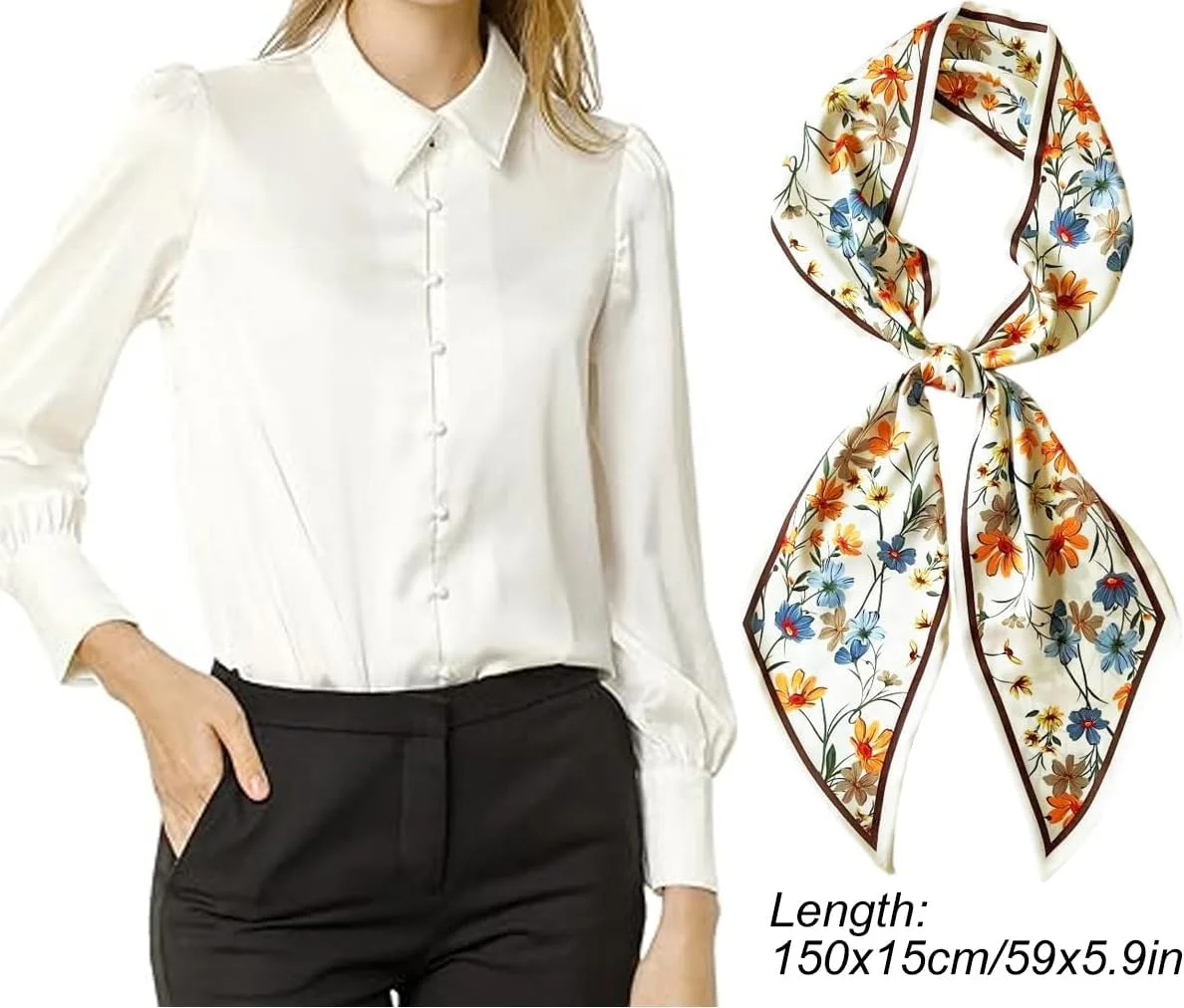 2 عدد شال موی زنانه، روسری ابریشمی ساتن، سبک و خنک، مناسب برای گردن، کیف دستی، 15×150 سانتی متر