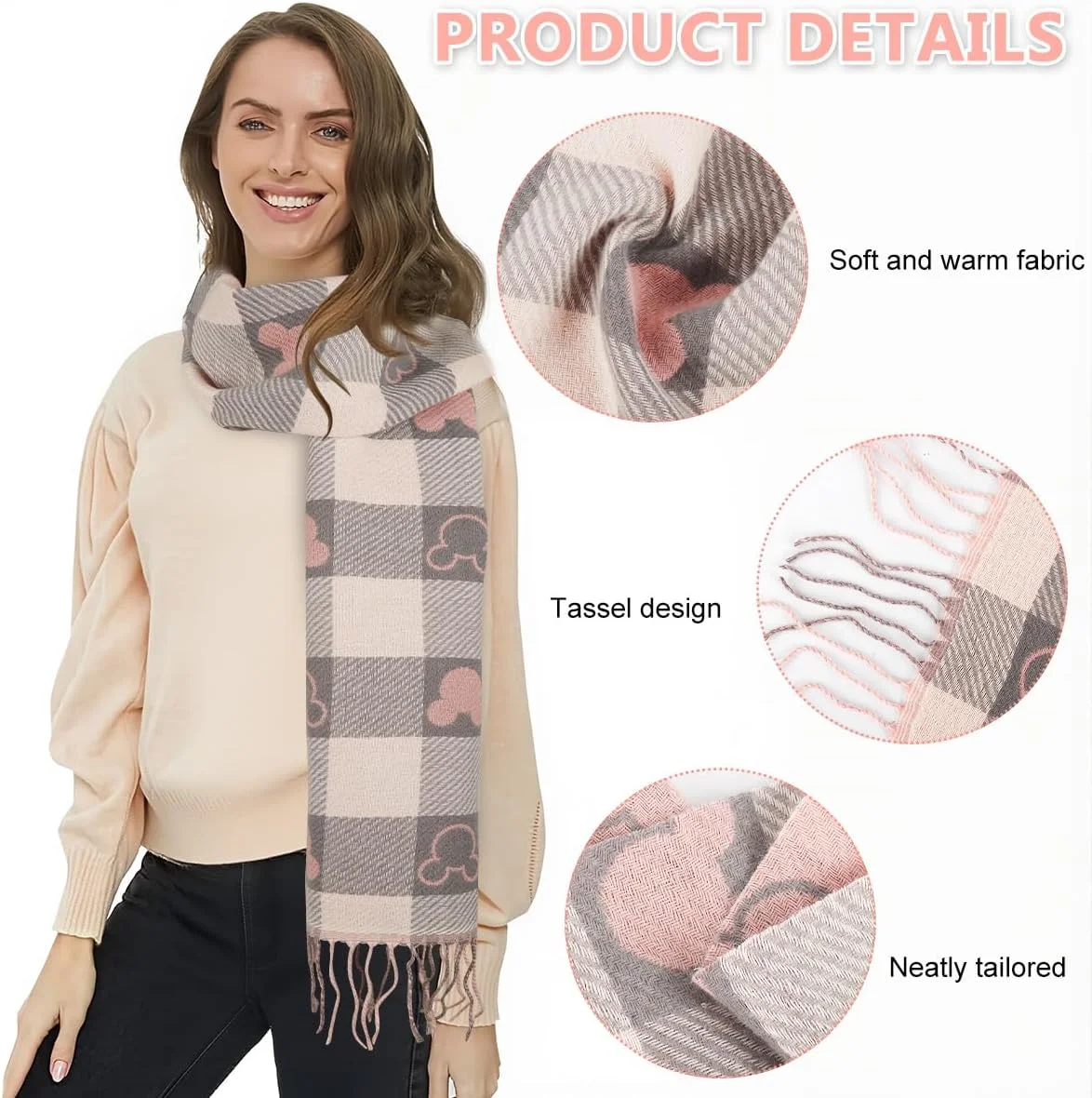 شال گردن زنانه کشمیر، شال گرم زمستانی، شال های پتو ضخیم و نرم مد روز برای بانوان، شال پشمینه دنج و همه کاره برای لوازم جانبی پاییزی
