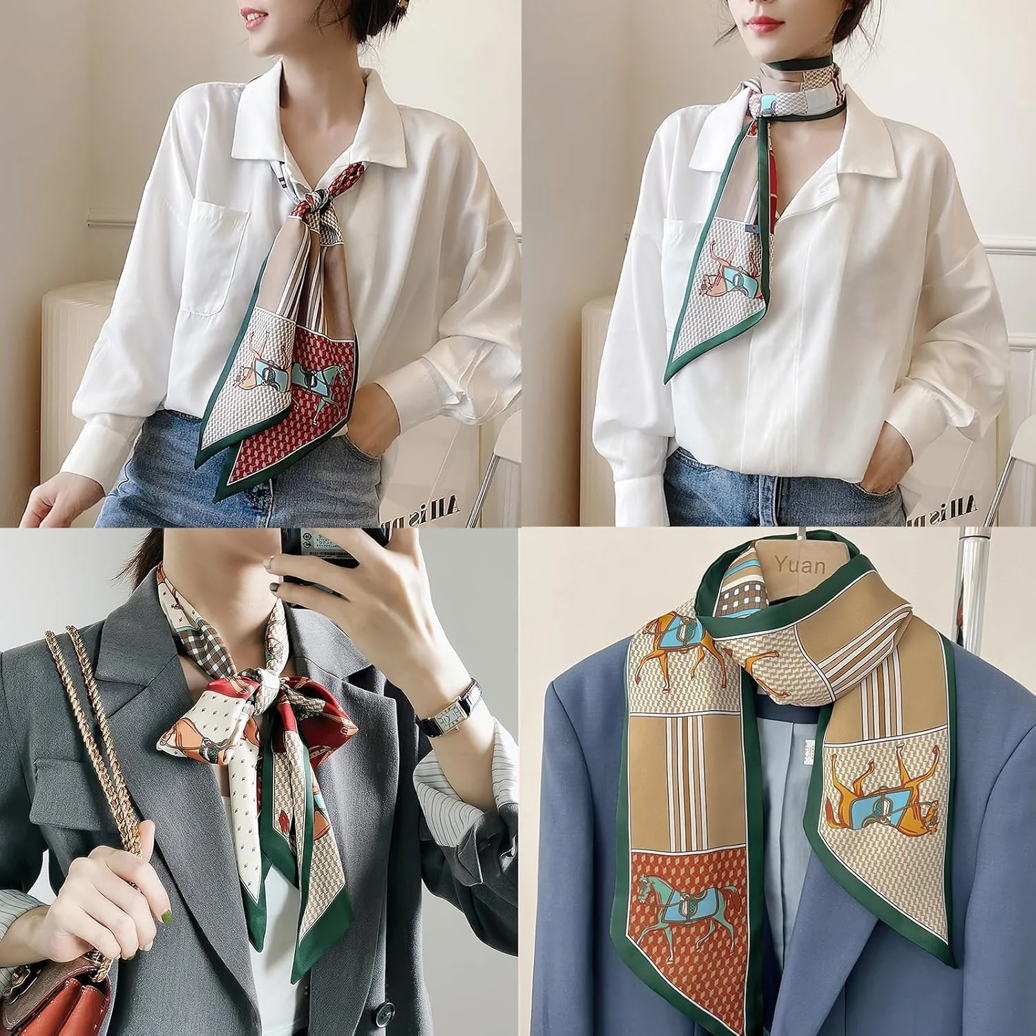 شال موی زنانه Gmaro، شال گردن ساتن ابریشمی مد روز، دستمال سر ساتن، کیف دستی برای دسته کیف