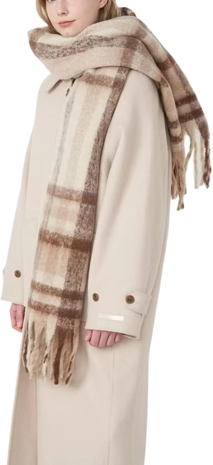 شال گردن بافتنی ضخیم و بزرگ زنانه اکسفور با منگوله های رنگی - شال پتو گرم و ضخیم زمستانی برای هوای سرد، شال بزرگ نرم و راحت، اکسسوری فشن غیر رسمی برای فضای باز