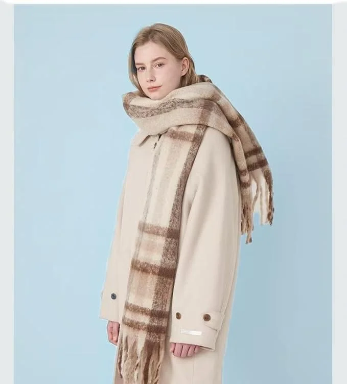 شال گردن بافتنی ضخیم و بزرگ زنانه اکسفور با منگوله های رنگی - شال پتو گرم و ضخیم زمستانی برای هوای سرد، شال بزرگ نرم و راحت، اکسسوری فشن غیر رسمی برای فضای باز