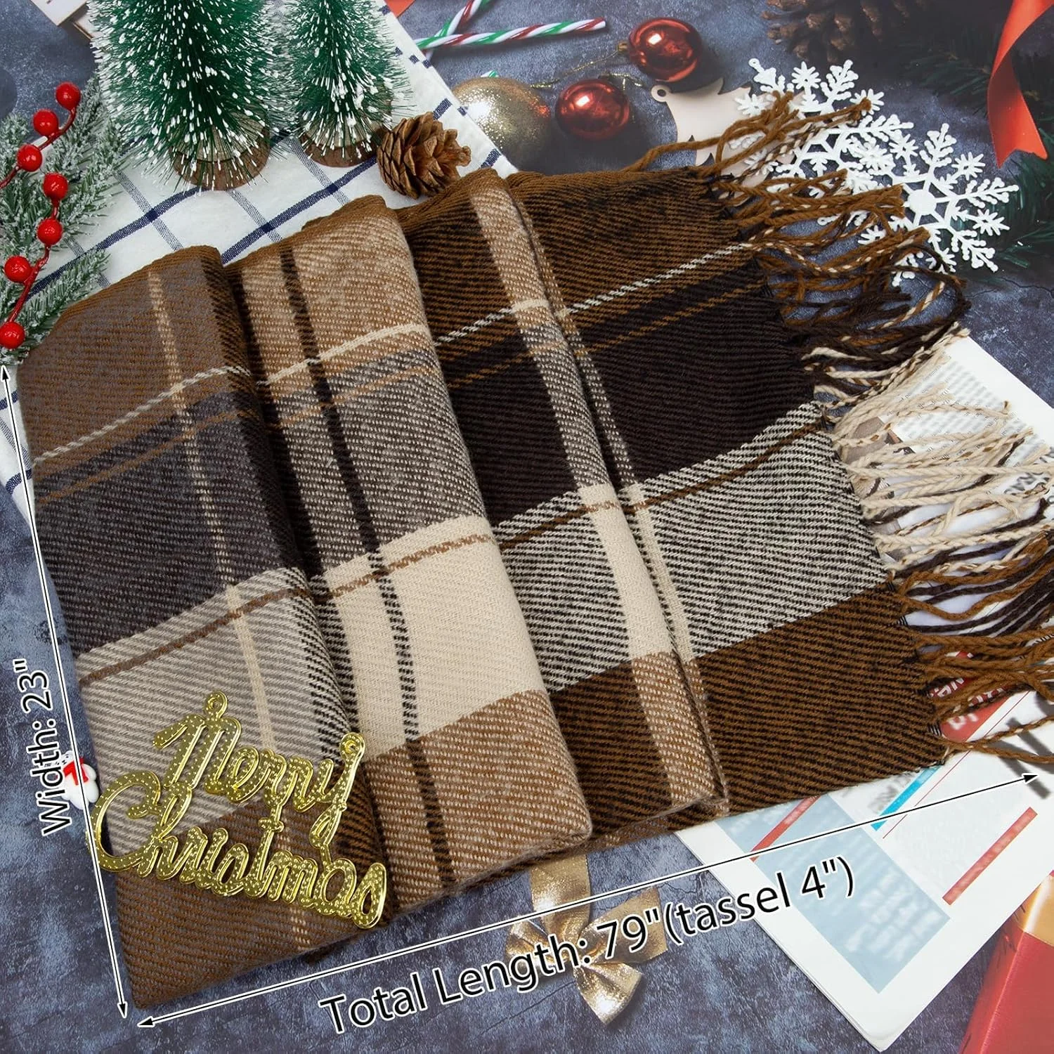 شال زنانه، شال و روسری بلند طرح چهارخانه مد روز، شال های بزرگ زمستانی گرم، هدایای شال ضخیم مناسب هوای سرد