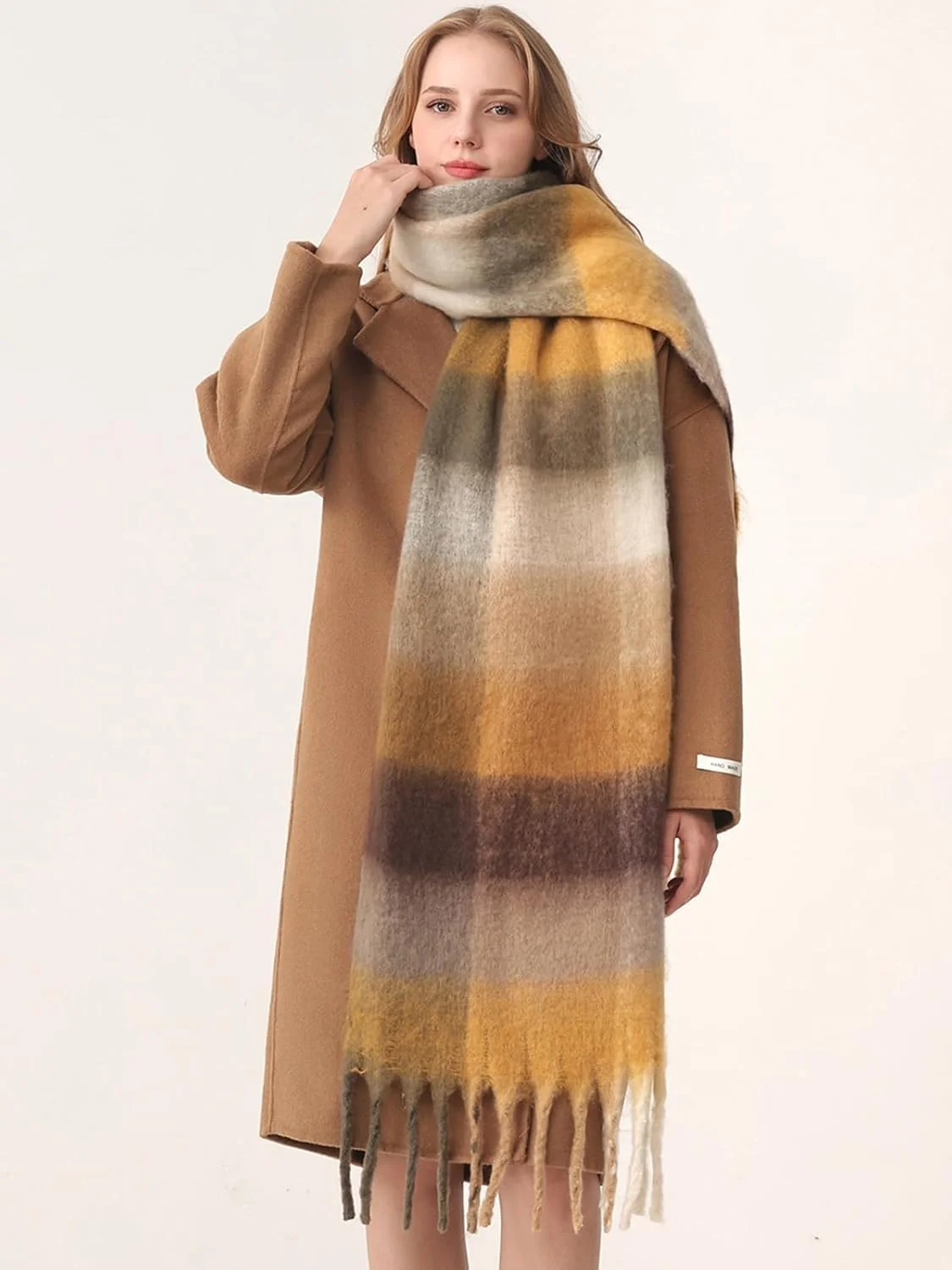 شال گردن زمستانی بلند زنانه Gmaro، شال بزرگ، شال های بافتنی گرم برای هوای سرد، شال چهارخانه ضخیم، شال های بزرگ و اورسایز طرح دار، هدیه برای بانوان