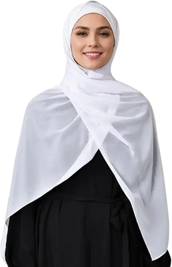 شال حریر حبابی تک رنگ، حجاب آماده پوشیدن برای بانوان، شال نرم برای نماز، شال نرم مد روز، شال های بلند، شال های پیچیدنی، لباس اسلامی، سفید
