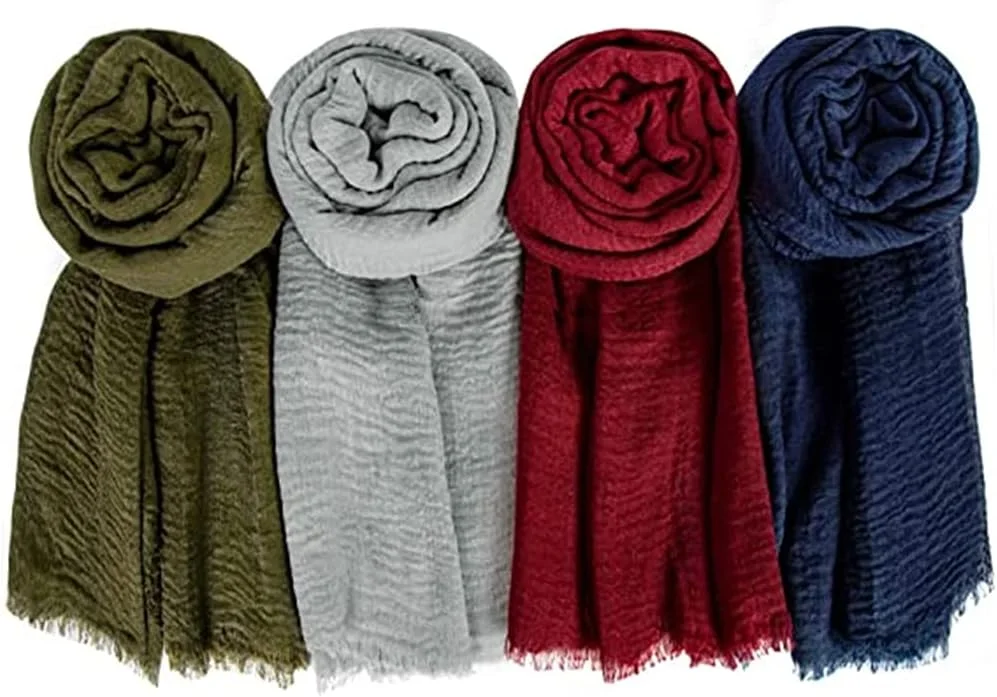 الکدان روسری زنانه، الکدان 4 عدد شال نرم و گرم نگهدارنده، شال سبک وزن بلند مد روز برای همه فصل ها، روسری عمامه تک رنگ پنبه و کتان (سبز، خاکستری، قرمز، سرمه ای)