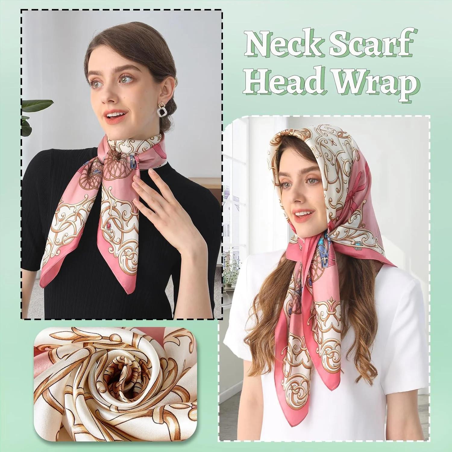 روسری ابریشمی زنانه، 100% ابریشم توت، 90cm x 90cm، روسری مربعی، پوشش موی سبک، برای خواب، مسافرت، صورتی، سایز بزرگ