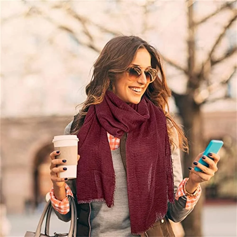 الکدان روسری زنانه، الکدان 4 عدد شال نرم و گرم نگهدارنده، شال سبک وزن بلند مد روز برای همه فصل ها، روسری عمامه تک رنگ پنبه و کتان (سبز، خاکستری، قرمز، سرمه ای)