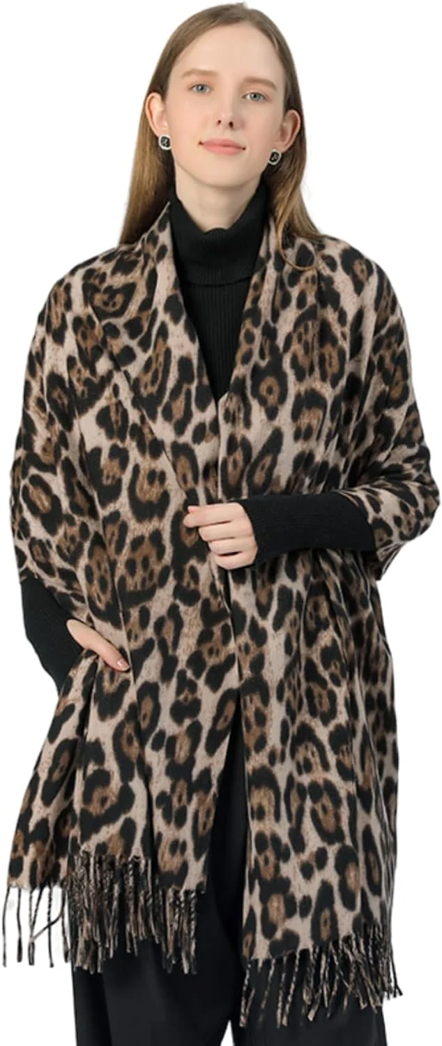 شال طرح پلنگی کلاسیک، شال پتو زمستانی گرم و نرم، شال و پوشش، 200CM*70CM