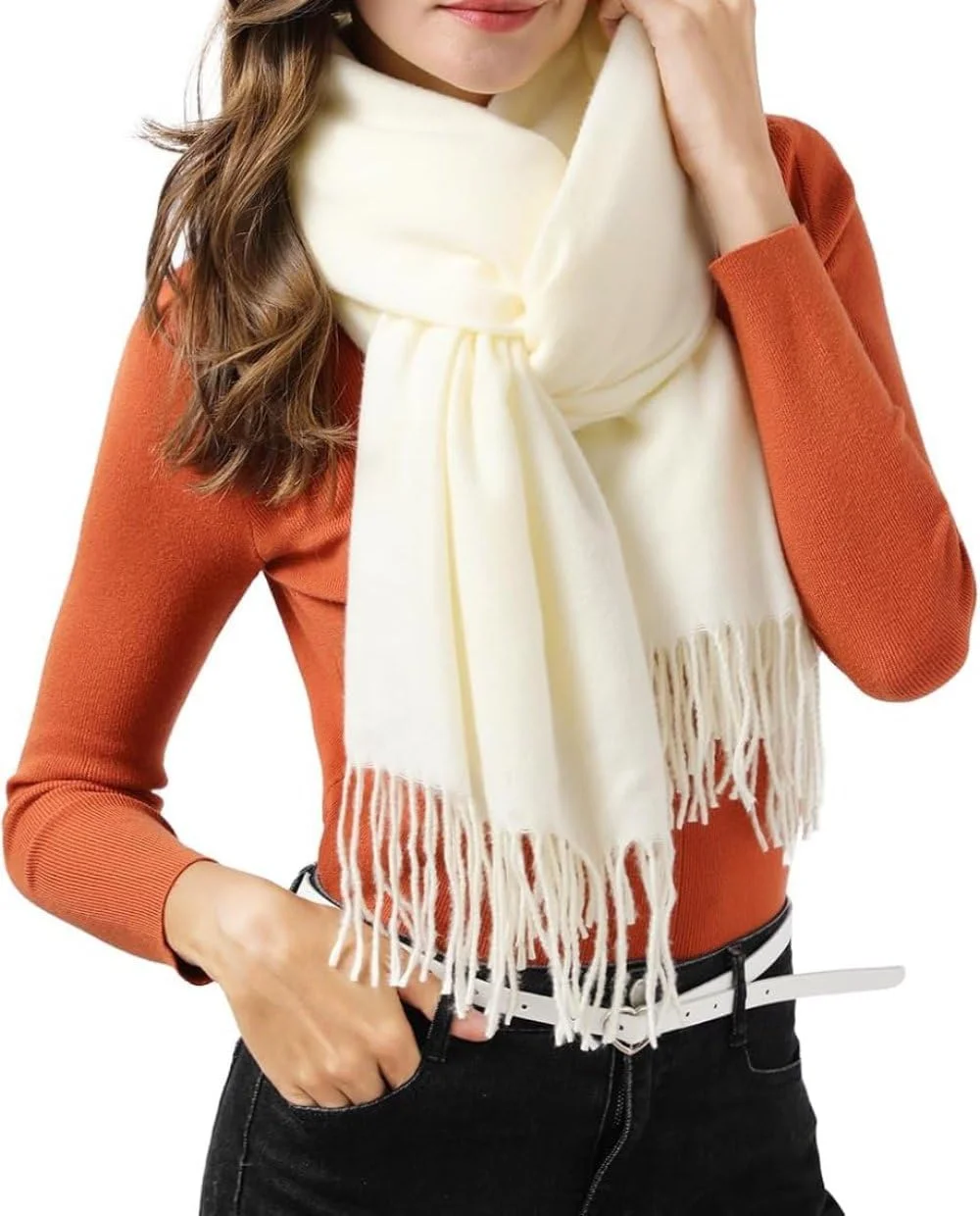 شال زمستانی بزرگ کرم سفید، 200x70 سانتی متر، شال نرم با حس کشمیر برای زنان، پشمی ظریف برای عروسی، ساقدوش عروس، لباس شب و استفاده روزمره