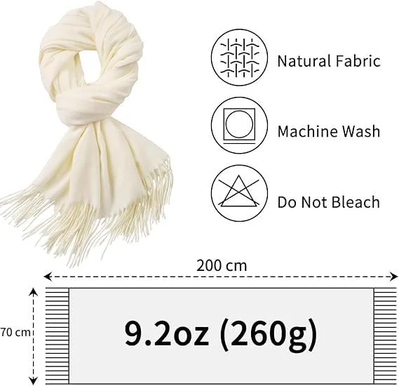 شال زمستانی بزرگ کرم سفید، 200x70 سانتی متر، شال نرم با حس کشمیر برای زنان، پشمی ظریف برای عروسی، ساقدوش عروس، لباس شب و استفاده روزمره