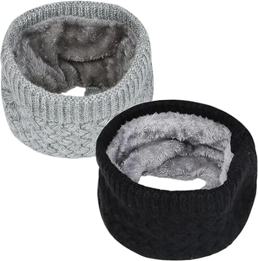 گرم نگهدارنده گردن 2 عددی، شال گردن بی نهایت گرم زمستانی، شال گردن حلقه ای بافتنی ضخیم و نرم دولایه پشمی، شال گردن های ضد باد، شال گردن های حلقه ای مناسب هوای سرد، هدیه برای زنان و مردان، مشکی، خاکستری