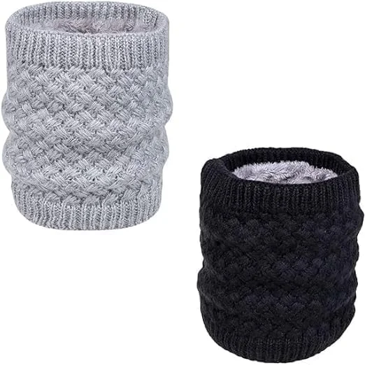 گرم نگهدارنده گردن 2 عددی، شال گردن بی نهایت گرم زمستانی، شال گردن حلقه ای بافتنی ضخیم و نرم دولایه پشمی، شال گردن های ضد باد، شال گردن های حلقه ای مناسب هوای سرد، هدیه برای زنان و مردان، مشکی، خاکستری