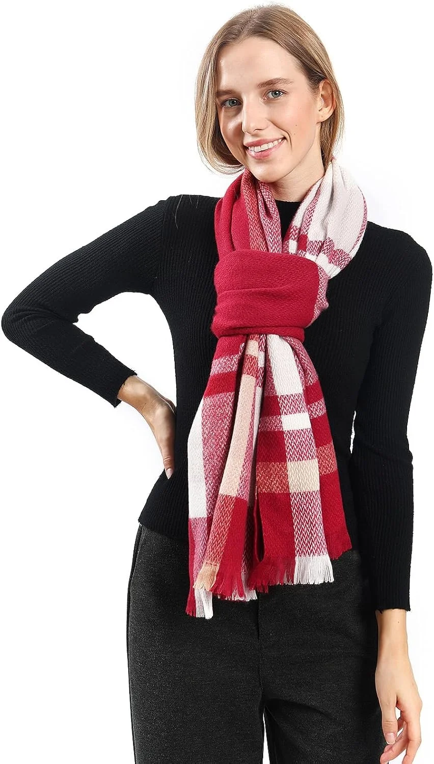 شال چهارخانه، شال گردن زمستانی با حس کشمیر برای بانوان، شال بسیار نرم و گرم، شال بزرگ مد روز پشمی برای لباس شب، مسافرت، اداره، عروسی زمستانی