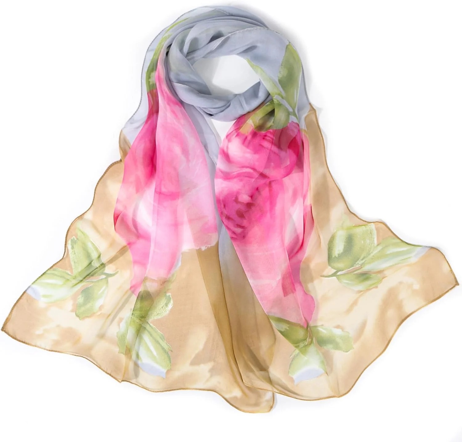 شال و روسری حریر - شال حریر سبک و نازک زنانه برای تابستان، شال طرح گل نرم و ظریف برای مهمانی شب، عروسی و استفاده روزانه