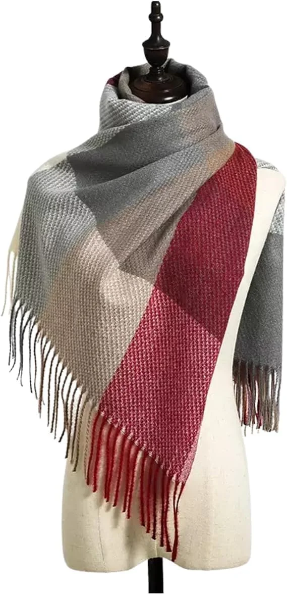 شال بلند زنانه Beeto، نرم و لطیف، مناسب فصل زمستان، طرح پتو، شال بزرگ، طرح چهارخانه گرم، شال گردن نرم و سبک