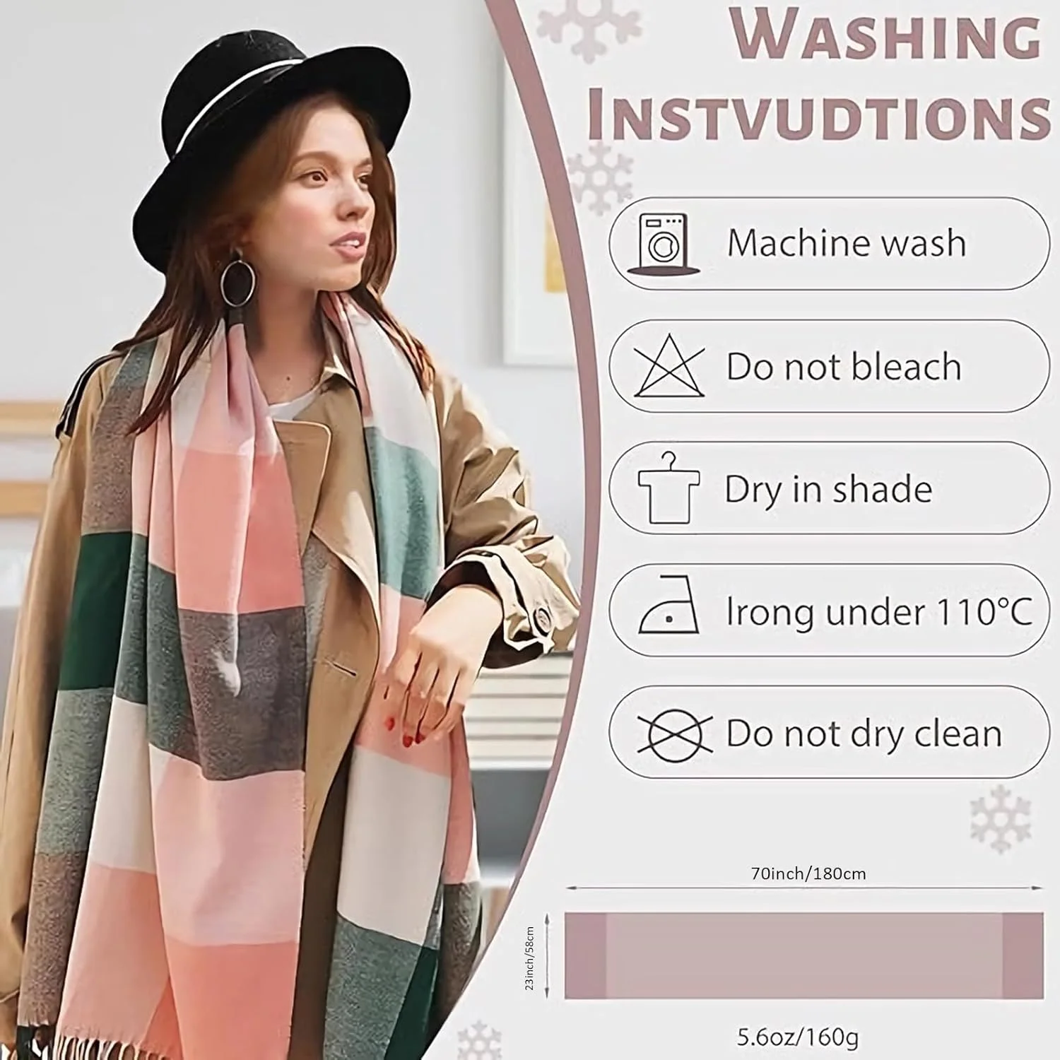 شال گردن زمستانی زنانه، شال پتو چهارخانه بلند زنانه، شال های پشمی بزرگ نرم و گرم منگوله دار، شال شال ضخیم، لوازم جانبی مد برای پاییز زمستان