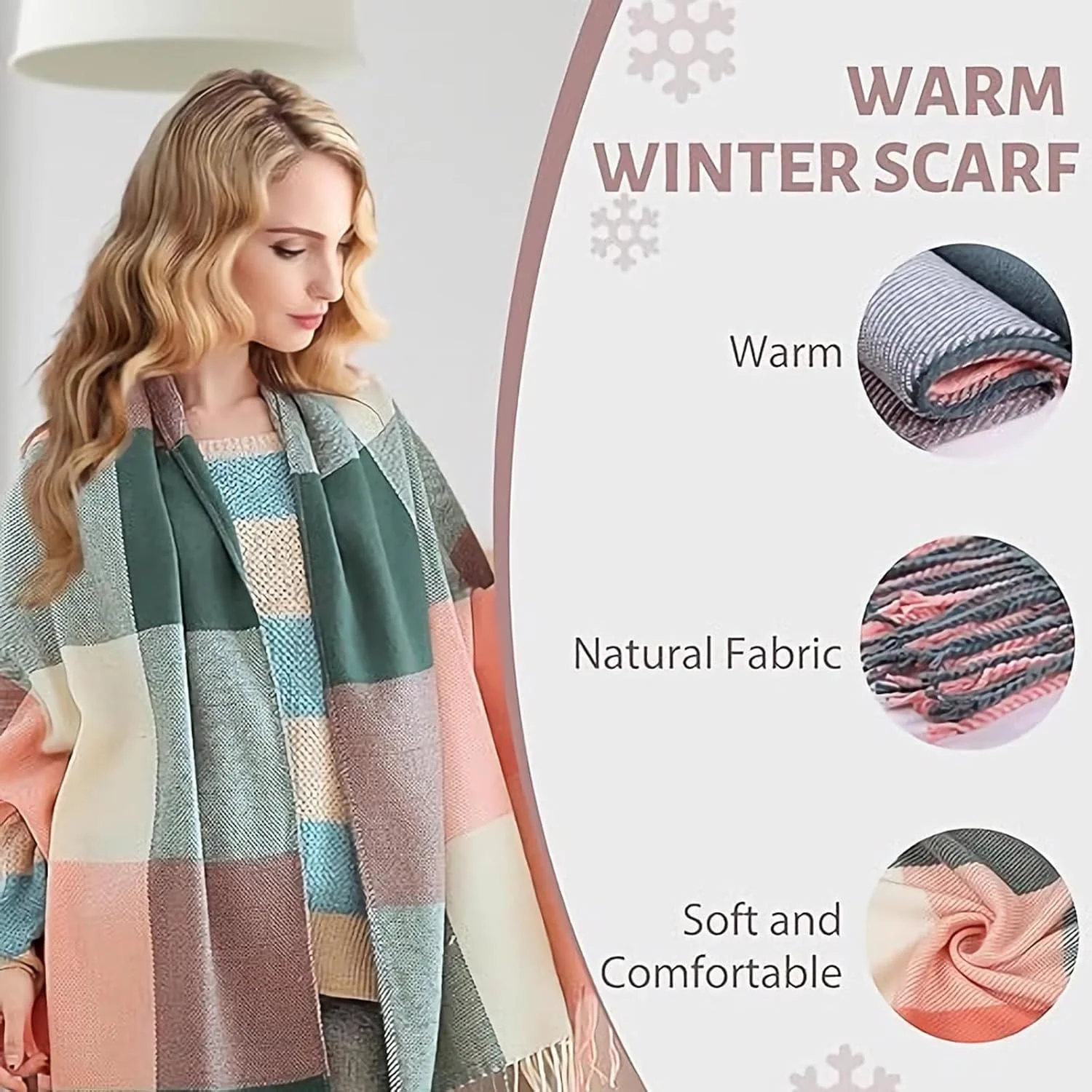 شال گردن زمستانی زنانه، شال پتو چهارخانه بلند زنانه، شال های پشمی بزرگ نرم و گرم منگوله دار، شال شال ضخیم، لوازم جانبی مد برای پاییز زمستان