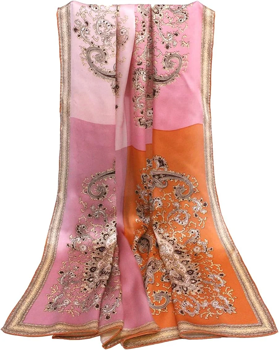 شال آندانتینو از ابریشم خالص توت، 109.2 سانتی متر، بزرگ، مربعی، سبک، روسری و شال، برای بانوان، با بسته بندی هدیه