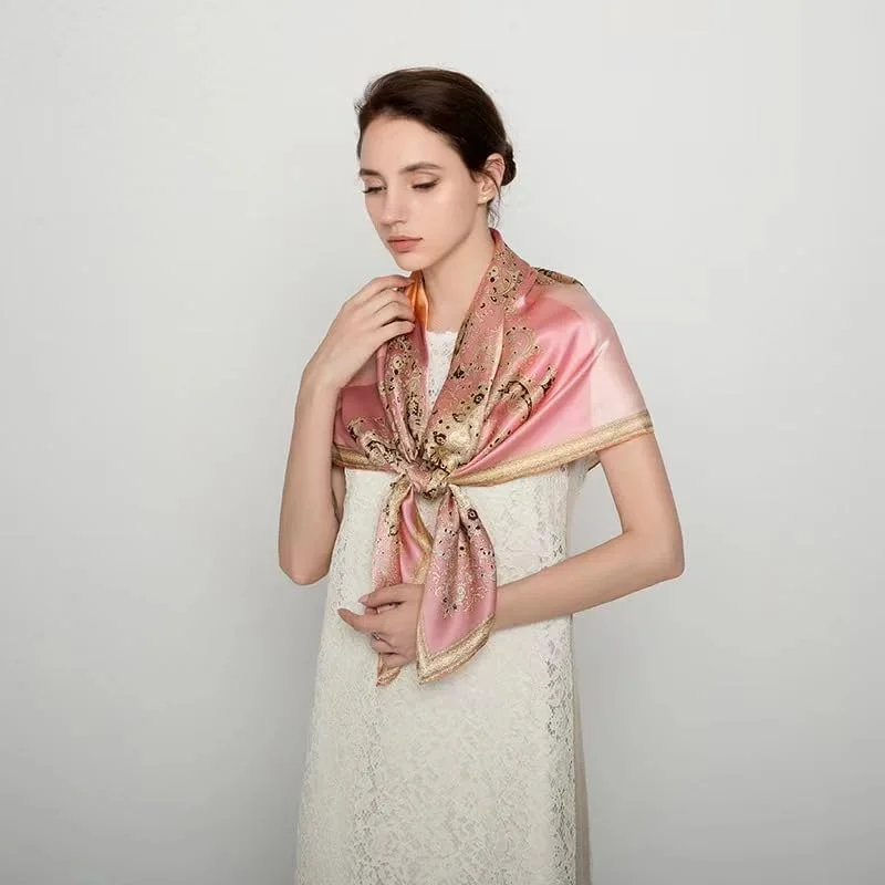 شال آندانتینو از ابریشم خالص توت، 109.2 سانتی متر، بزرگ، مربعی، سبک، روسری و شال، برای بانوان، با بسته بندی هدیه