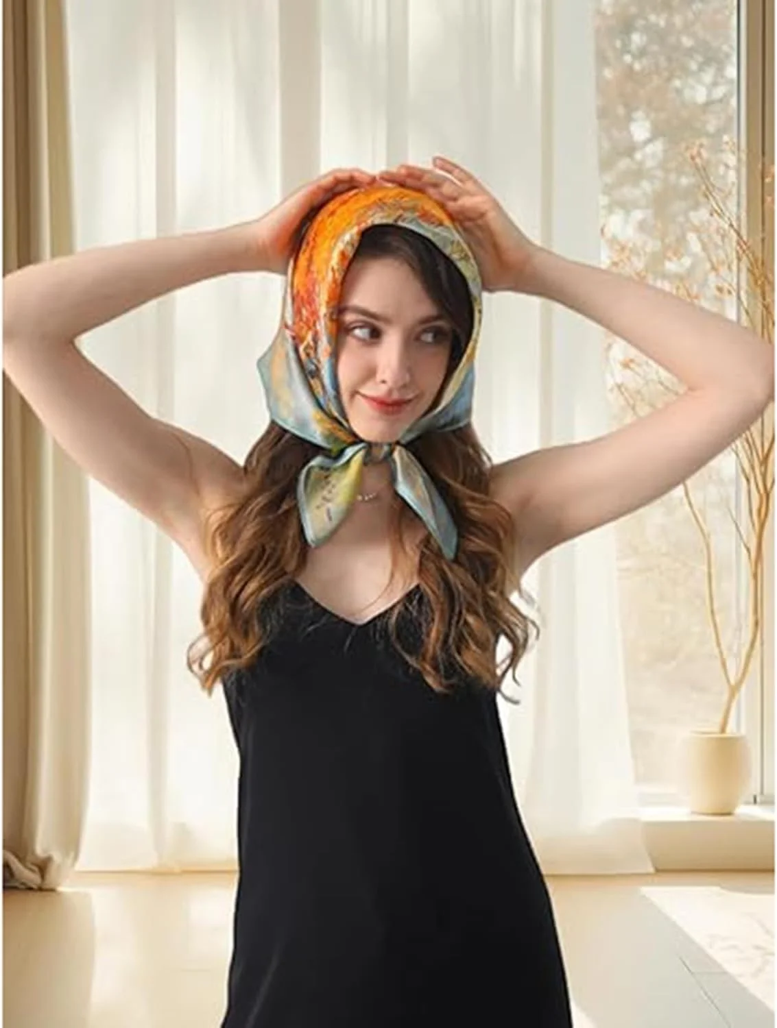 روسری زنانه، 53x53 سانتی متر، روسری ابریشمی گردن، روسری های مربعی کوچک برای زنان، روسری سر سبک وزن و تنفسی، دستمال سر ابریشمی، روسری ابریشمی مربعی برای زنان