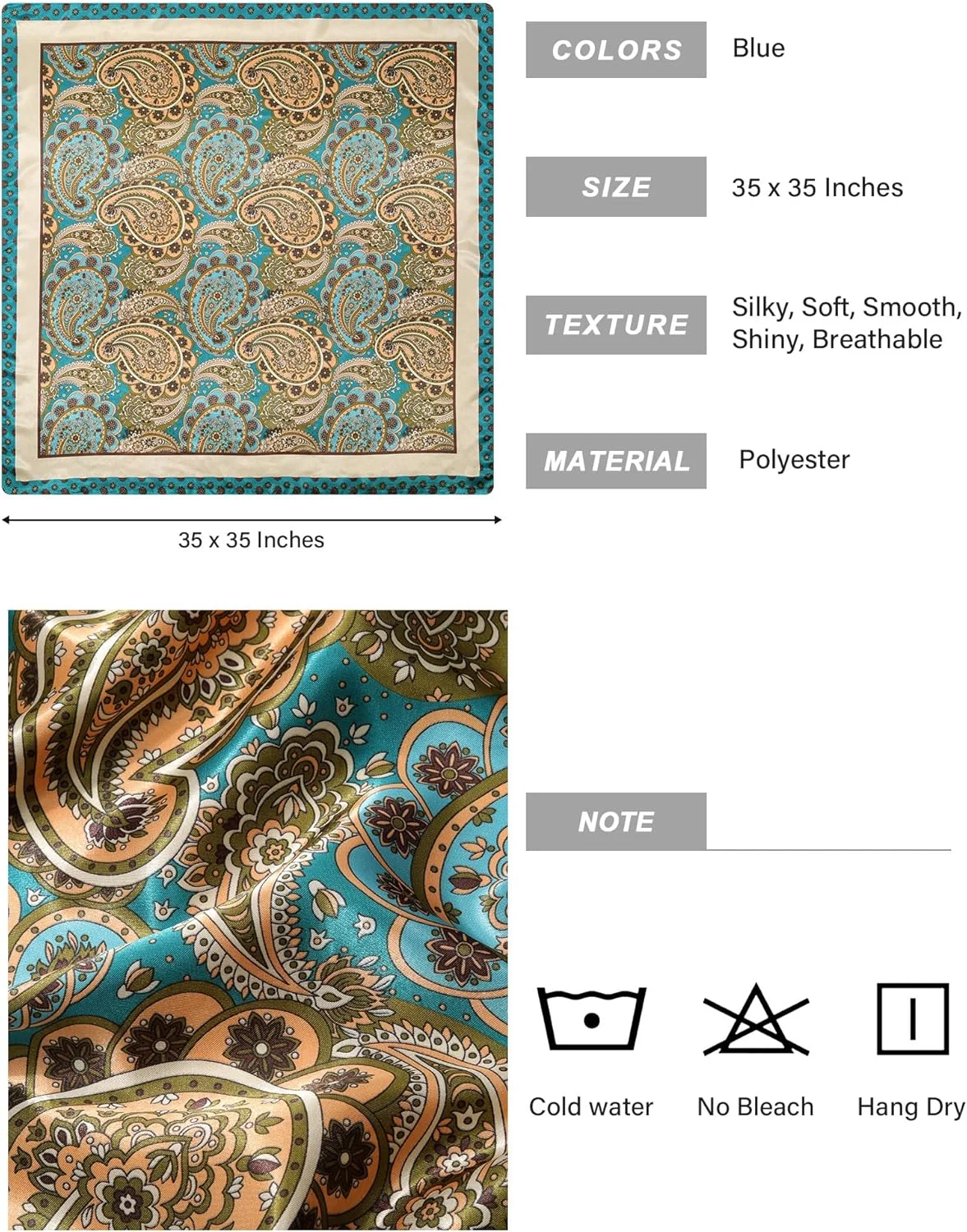 روسری ساتن زنانه با ابعاد 90x90 سانتی متر، مناسب برای مو، سر، گردن