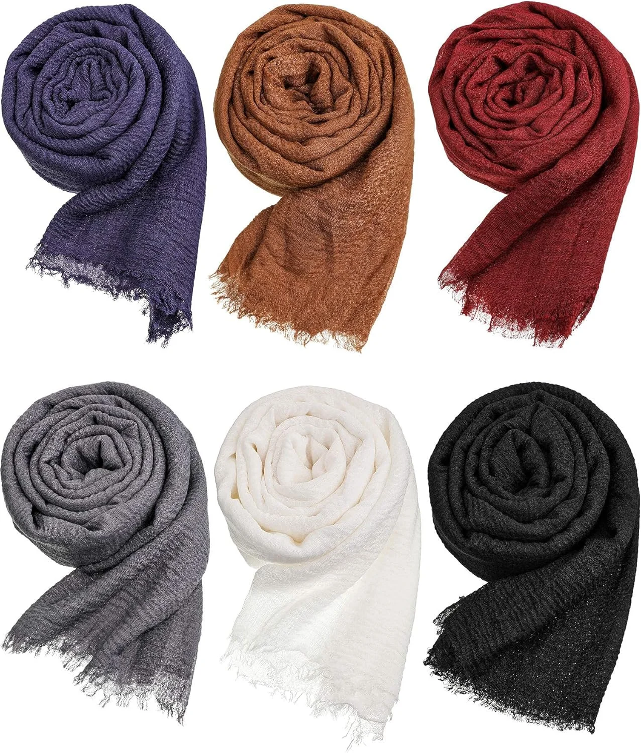 NALACAL ست 6 عددی شال حجاب زنانه با بافت کرینکل - شال و روسری چند منظوره مناسب تمام فصول