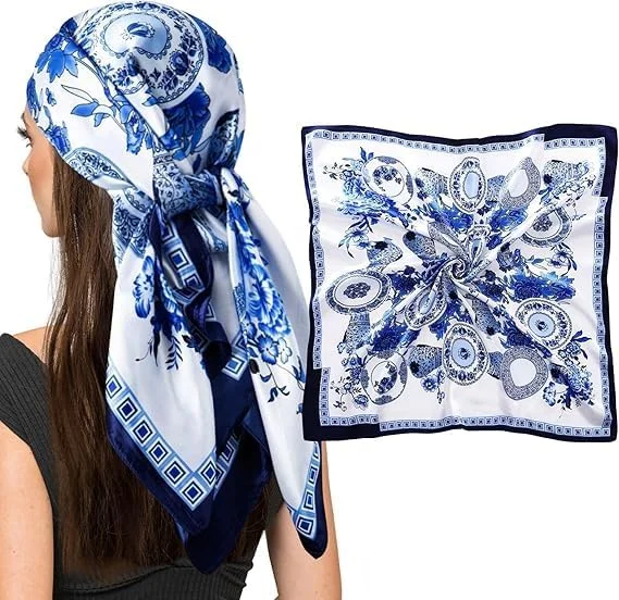 روسری ابریشمی ۳۵ اینچی زنانه NALACAL، روسری ساتن طرح‌دار برای بستن مو و خواب شبانه، اکسسوری کیف دستی، روسری فشن برای مو، شال سر ساحلی