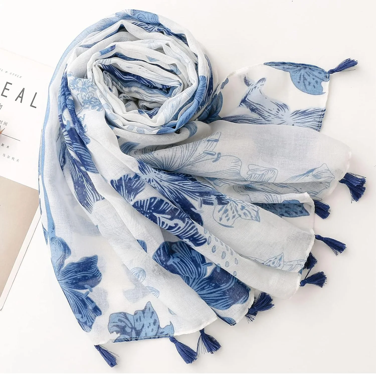 روسری حجاب طرح گلدار زنانه نالاکال با منگوله - نرم، سبک و خنک، شال بوهو مد روز، مناسب برای بهار تا زمستان، هدیه ای ایده آل برای مناسبت های خاص (180x90 سانتی متر)