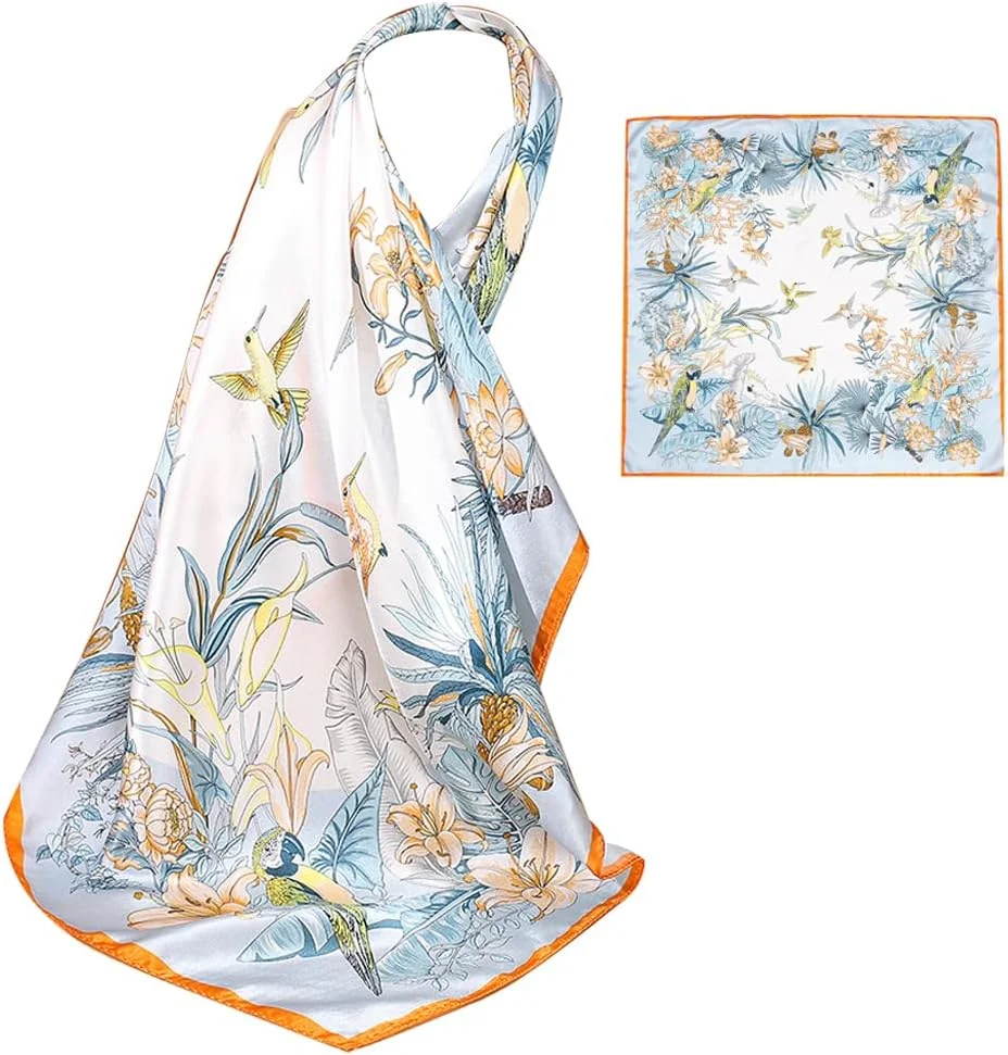 روسری ابریشمی طرح‌دار زنانه آزونه، 66 * 66 سانتی‌متر، سبک و متوسط، مناسب برای مو، گردن و استفاده روزمره و هدیه