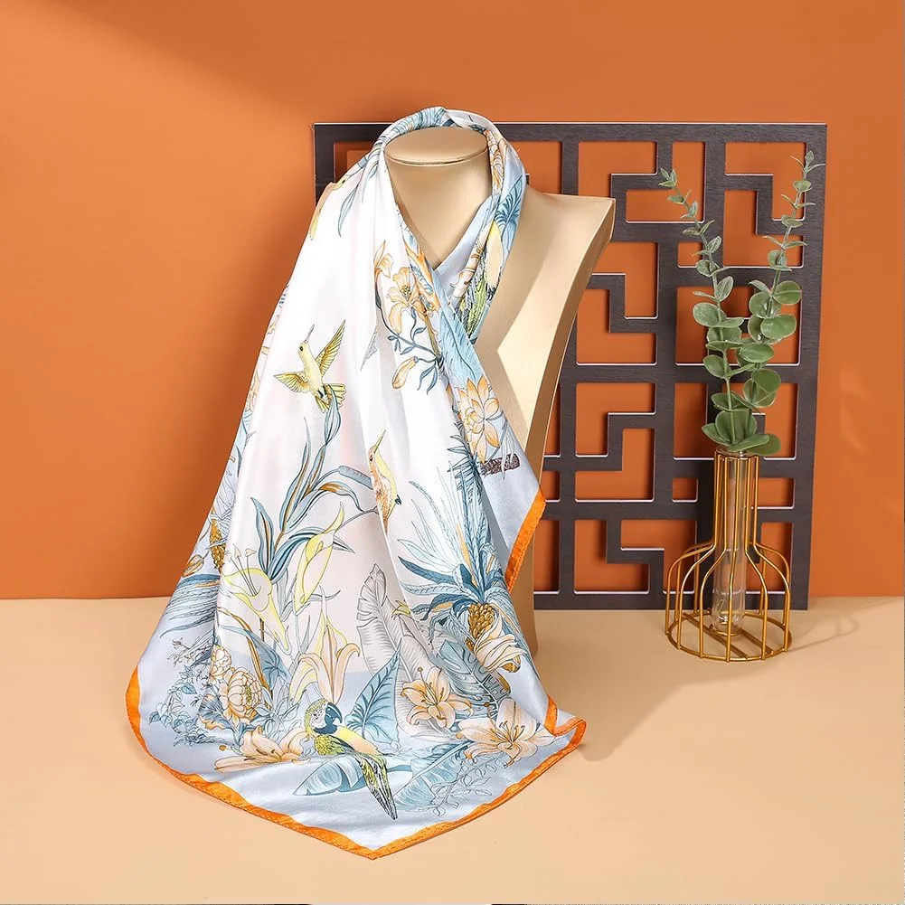 روسری ابریشمی طرح‌دار زنانه آزونه، 66 * 66 سانتی‌متر، سبک و متوسط، مناسب برای مو، گردن و استفاده روزمره و هدیه