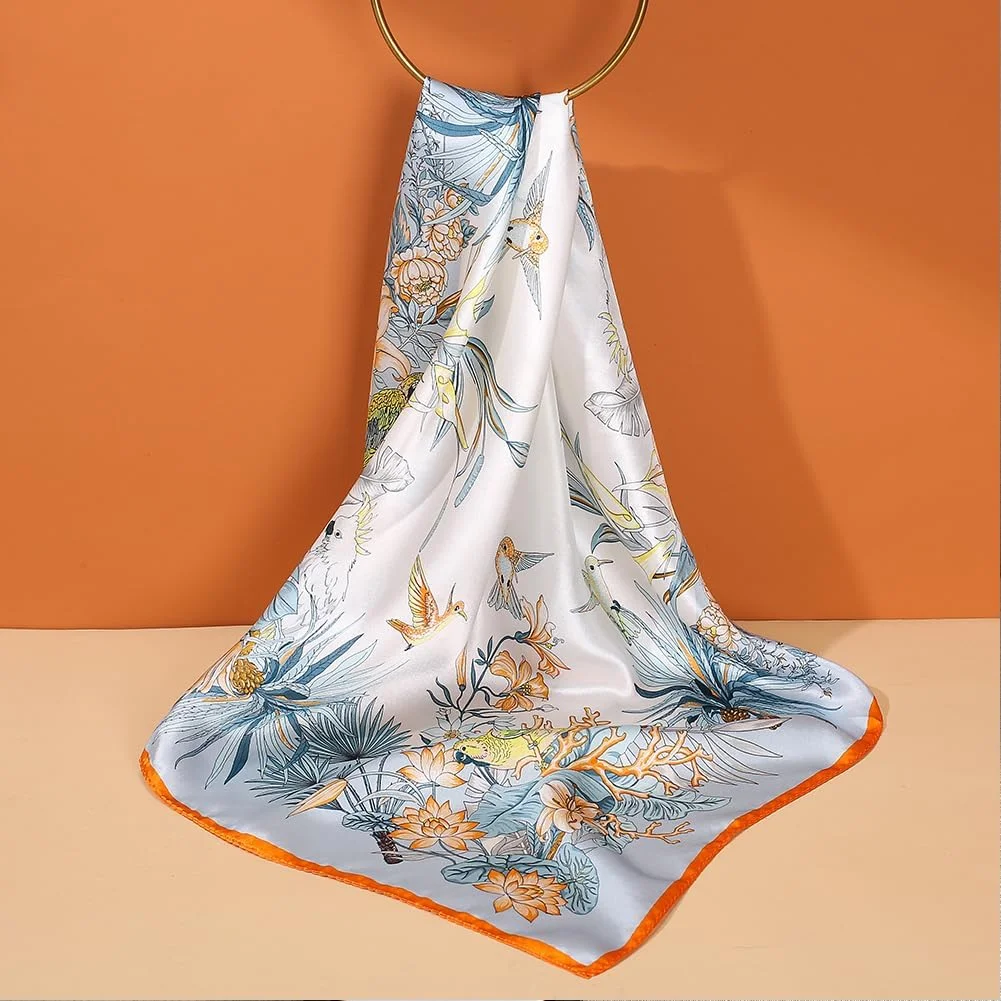 روسری ابریشمی طرح‌دار زنانه آزونه، 66 * 66 سانتی‌متر، سبک و متوسط، مناسب برای مو، گردن و استفاده روزمره و هدیه