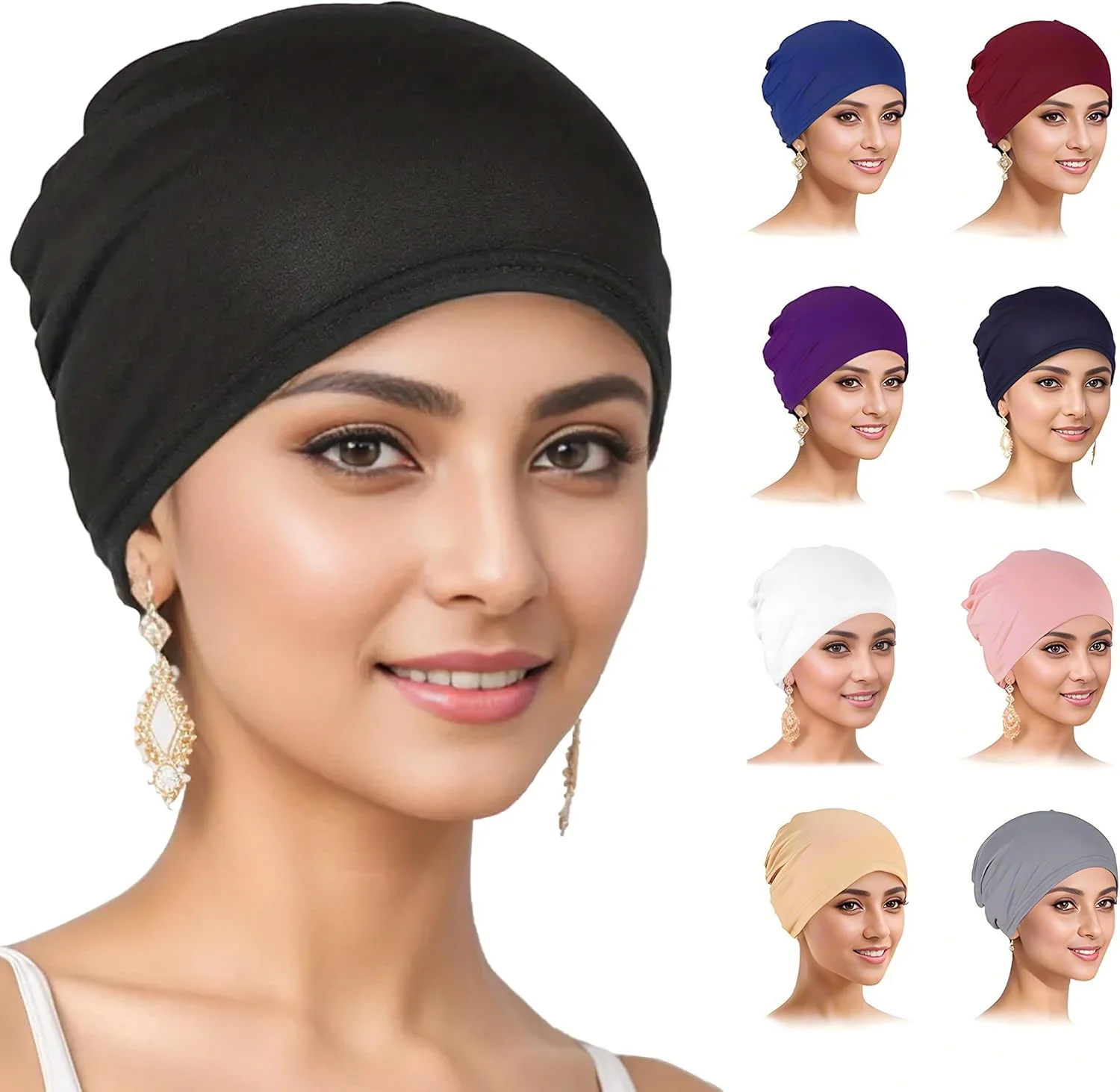 ست ۹ عددی کلاه شیمی درمانی زنانه، کلاه عمامه ای کشی، کلاه های از پیش گره زده شده، روسری کلاهی پوشش سر برای ریزش موی زنان