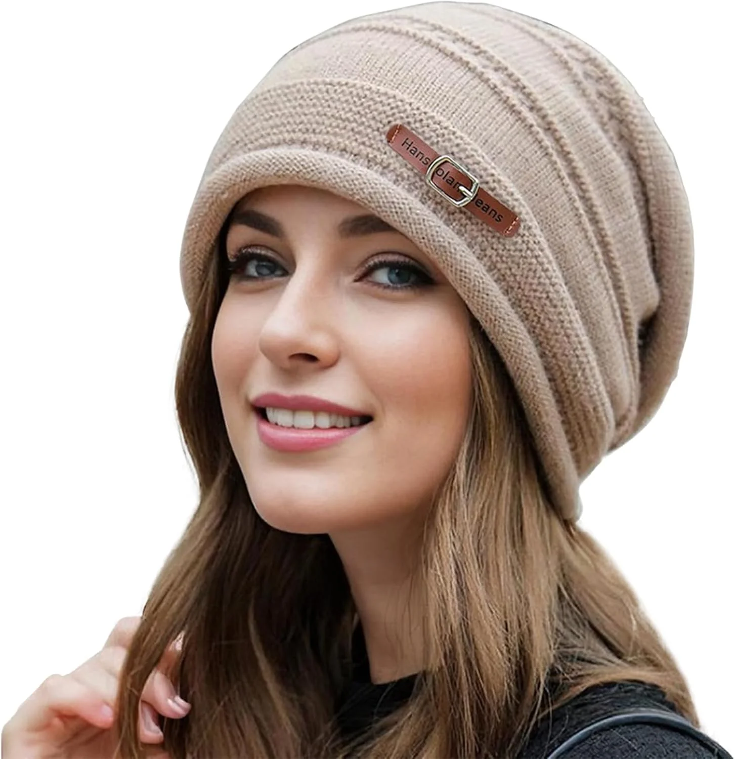 کلاه بافتنی زنانه NALACAL با آستر پشمی، کلاه زمستانی نرم و کشسان، کلاه گرم و شیک مناسب برای فضای باز - هدیه عالی (خاکی)