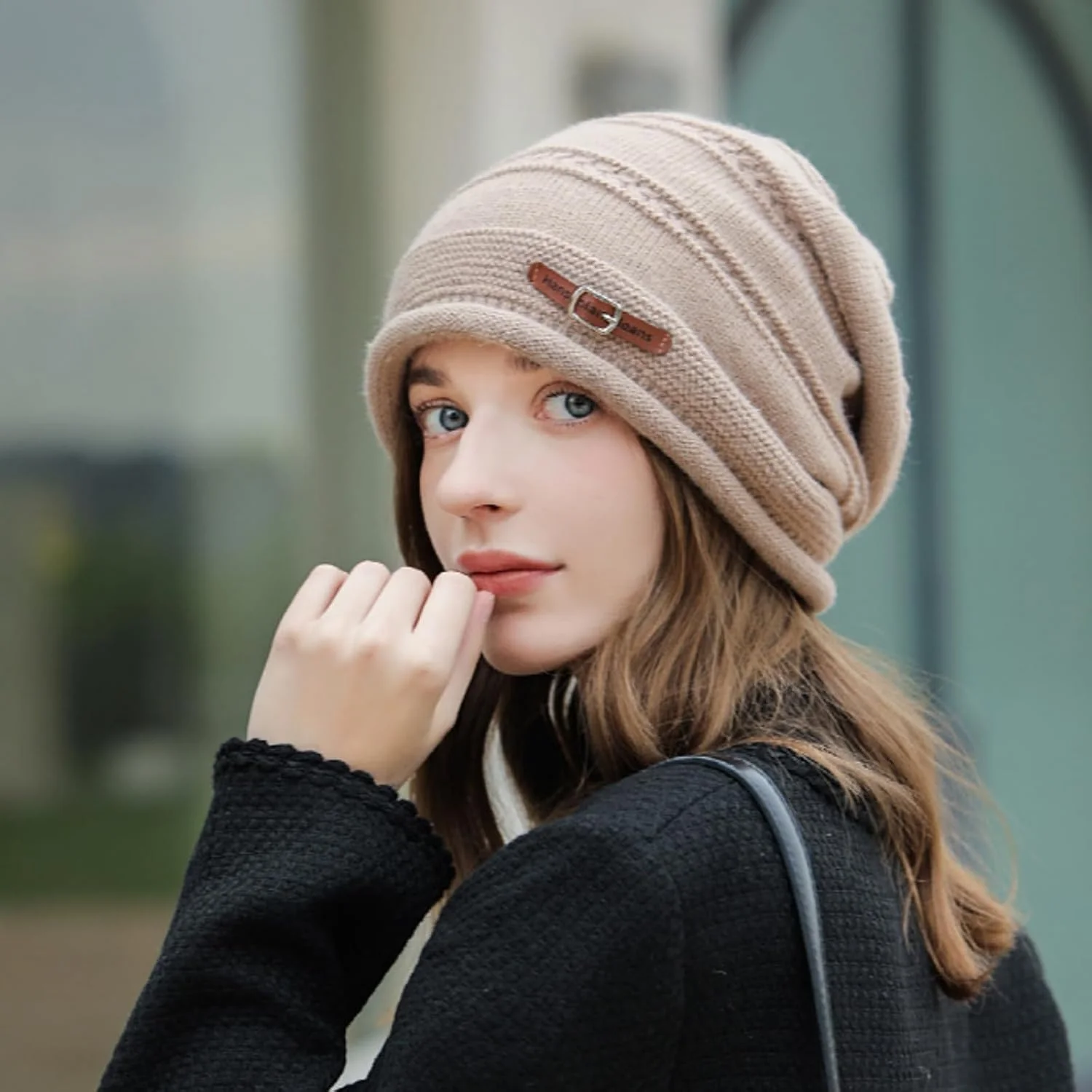 کلاه بافتنی زنانه NALACAL با آستر پشمی، کلاه زمستانی نرم و کشسان، کلاه گرم و شیک مناسب برای فضای باز - هدیه عالی (خاکی)