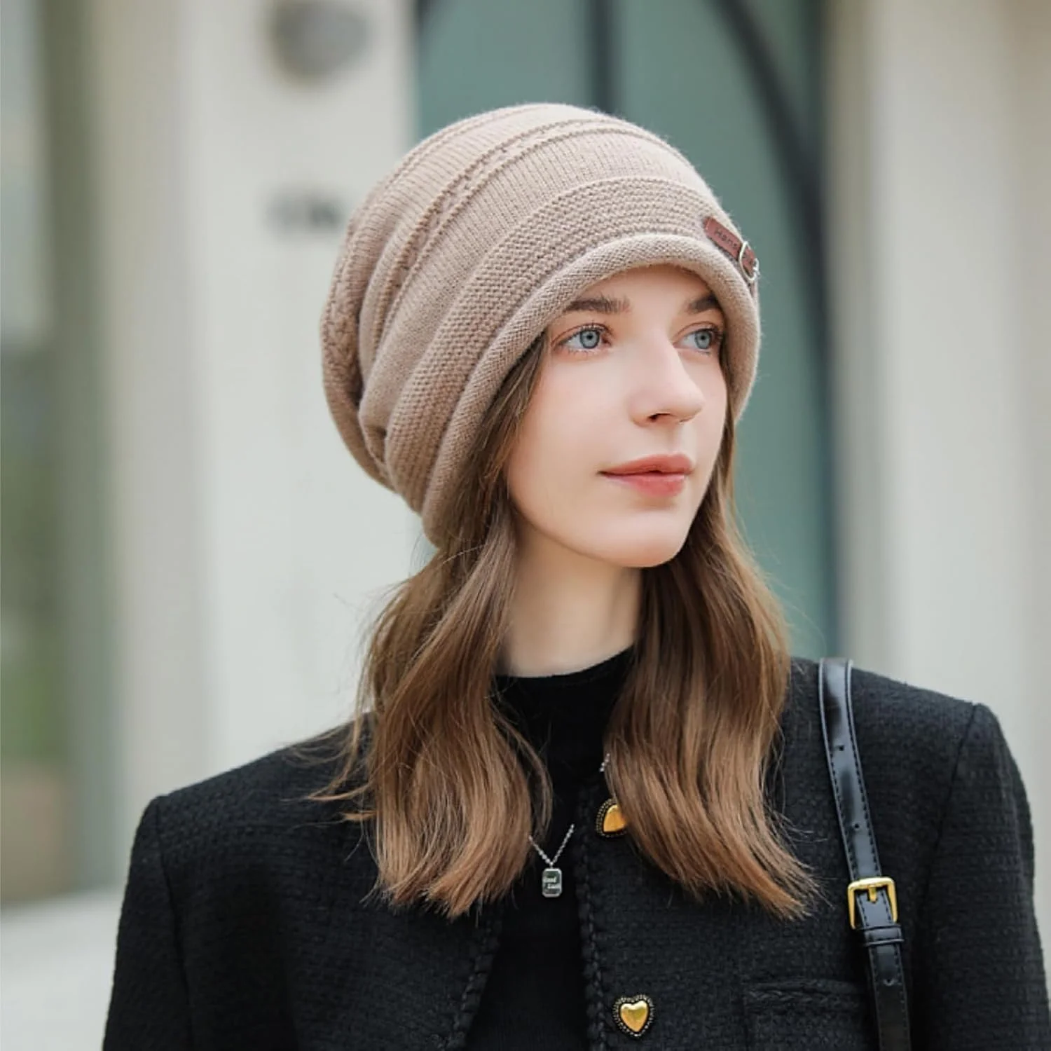 کلاه بافتنی زنانه NALACAL با آستر پشمی، کلاه زمستانی نرم و کشسان، کلاه گرم و شیک مناسب برای فضای باز - هدیه عالی (خاکی)