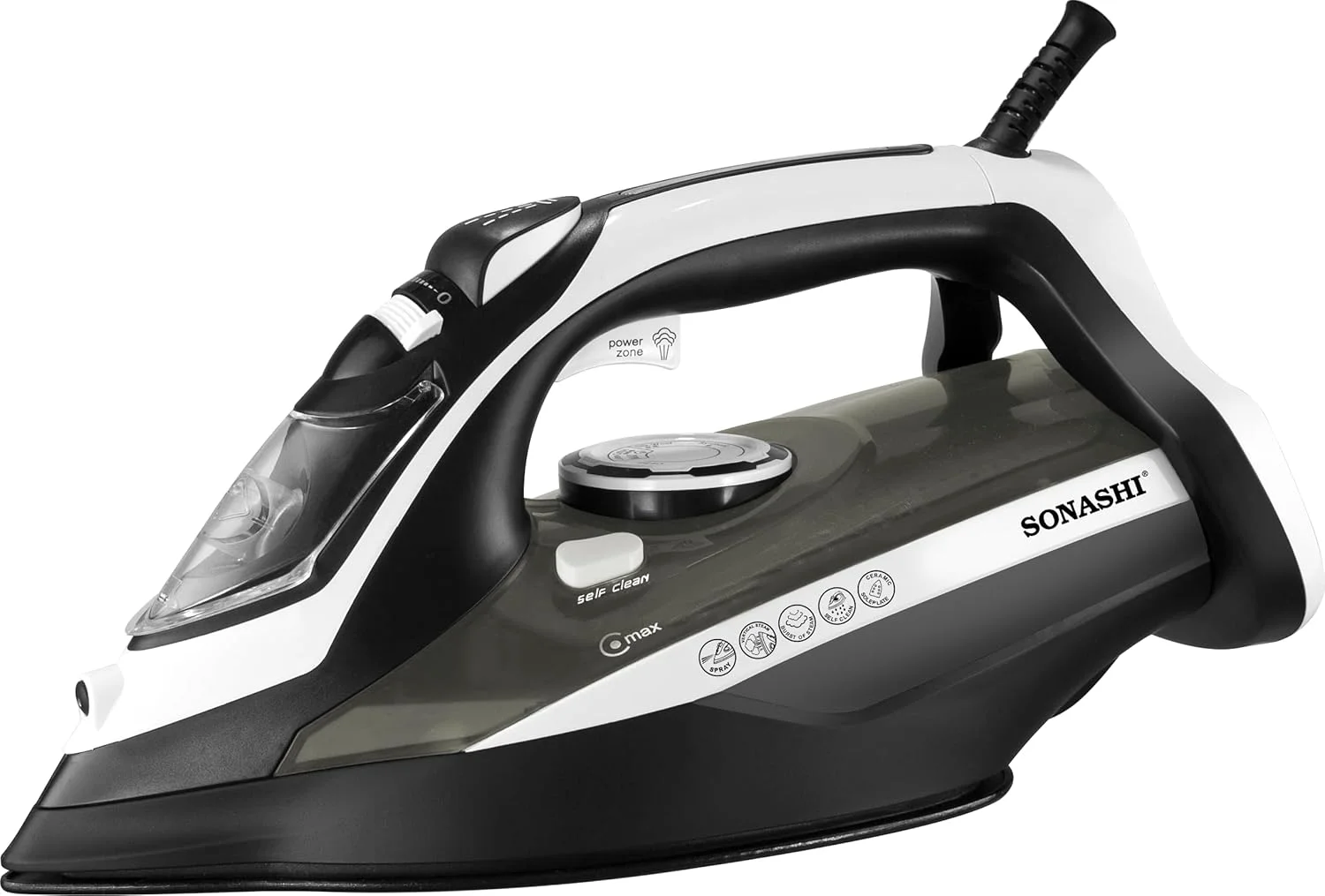 اتو بخار چندکاره سوناشی برای لباس های صاف - کفی سرامیکی | عملکرد بخار/بخار قوی/اسپری/خشک با محافظت در برابر گرمای بیش از حد و ویژگی خود تمیز شوندگی 450 میلی لیتر 3000 وات SI-5082C