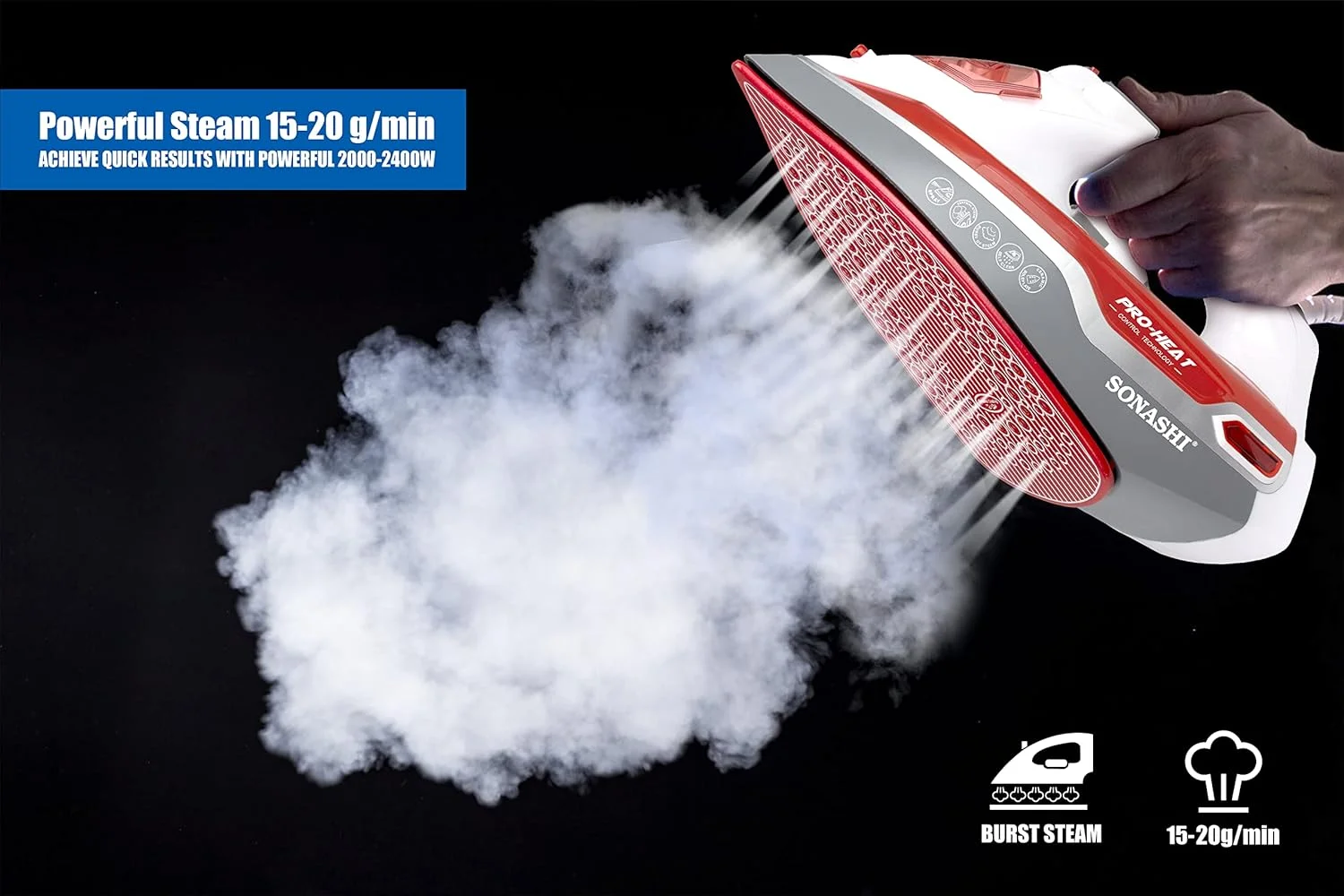 اتو بخار سوناشی با کفی سرامیکی، 2200 وات (قرمز-سفید) SI-5067N