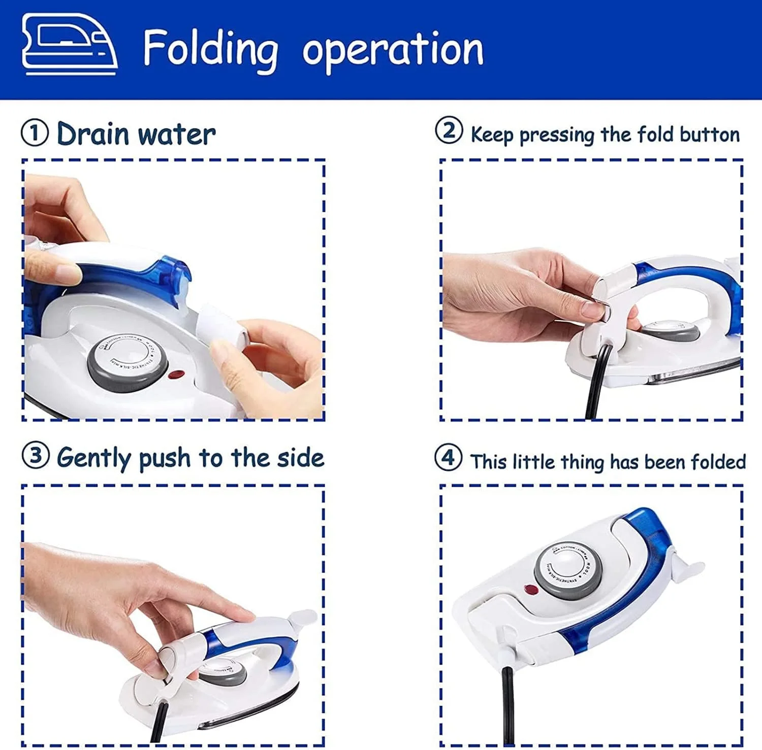 اتو بخار مسافرتی TAPIT، اتو دستی کوچک برای لباس، نچسب، کنترل دمای قابل تنظیم، بخارگر مسافرتی کوچک و جمع و جور (سفید)