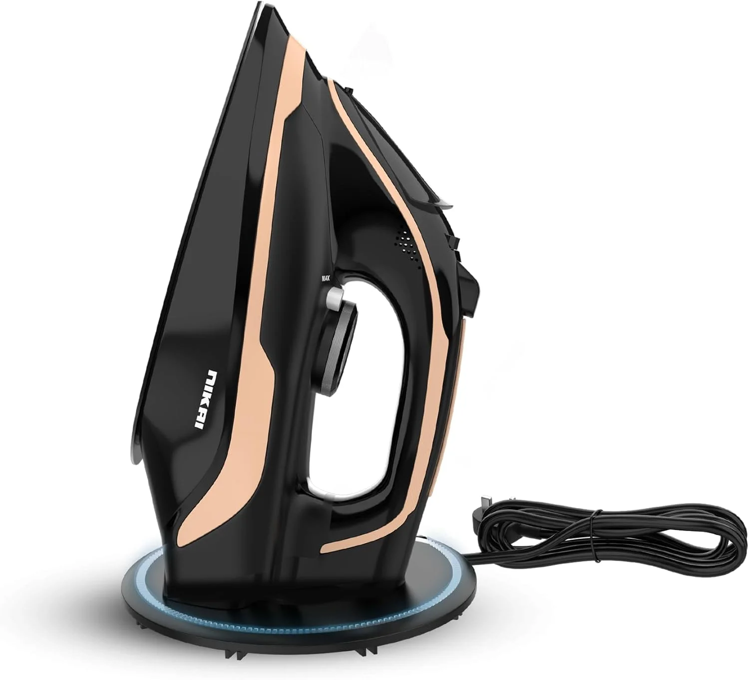 اتو بخار بدون سیم نیکای 2600 وات – نچسب، بخار قوی، ترموستات قابل تنظیم، خود تمیز شونده، محافظت در برابر گرمای بیش از حد، مشکی مدل NSI456C