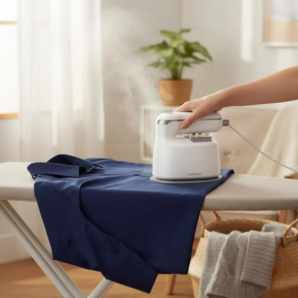 اتو بخار و حرارتی قابل حمل جمع و جور پرودو 1100 وات با دسته چرخان، طراحی ثبت شده با مخزن آب 120 میلی لیتری، اتو بخار دستی با صفحه سرامیکی، اتو خشک و مرطوب، بخارگر لباس 1100 وات - سفید