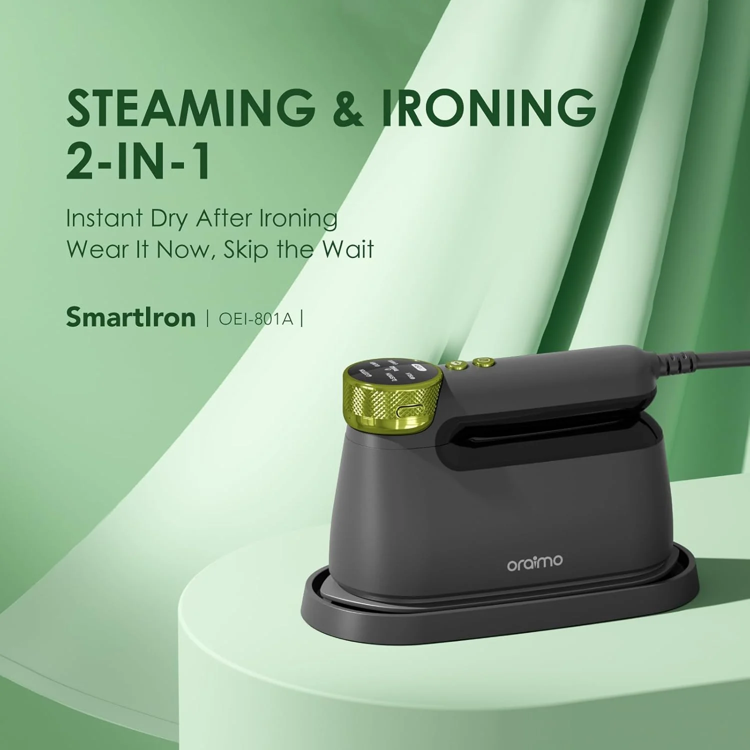 اتو بخارگر اورایمو 1740 وات 2 در 1، نمایشگر LED، پیش گرمایش 25 ثانیه ای، 6 سطح بخار متغیر برای مراقبت حرفه ای از لباس، اتو بخار قابل حمل با دسته تاشو 180 درجه، صفحه سرامیکی، دارای کیف نگهداری