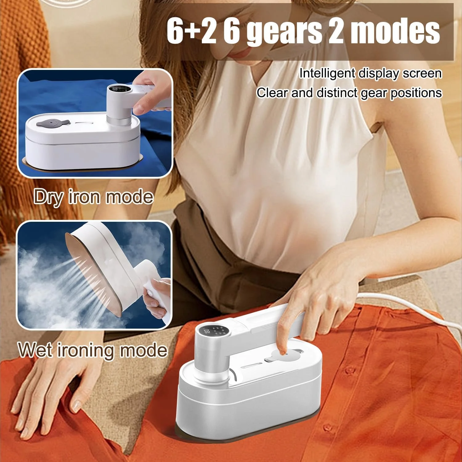 اتو بخار دستی 2 در 1 نیکومی 1200 وات برای لباس، قابل حمل و چرخش، با شش حالت اختیاری خشک و مرطوب، ظرفیت بزرگ 120 میلی لیتر، صفحه نمایش دیجیتال، مناسب برای خانه، مسافرت، هتل