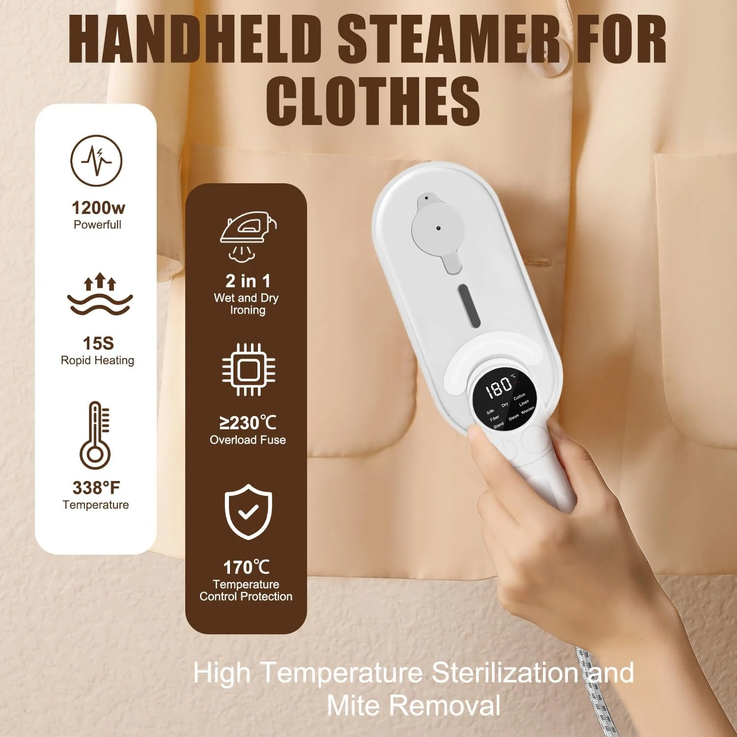 اتو بخار دستی 2 در 1 نیکومی 1200 وات برای لباس، قابل حمل و چرخش، با شش حالت اختیاری خشک و مرطوب، ظرفیت بزرگ 120 میلی لیتر، صفحه نمایش دیجیتال، مناسب برای خانه، مسافرت، هتل