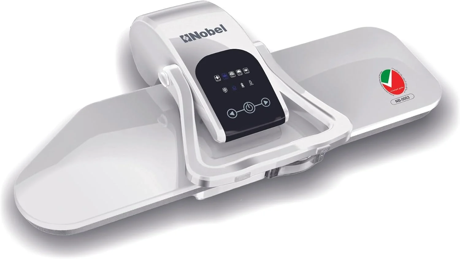 پرس بخار لباس نوبل، خروجی بخار 90 گرمی، خاموش شدن خودکار ایمنی، کنترل دمای دیجیتال، نمایشگر LED با کلید لمسی، مخزن آب قابل جابجایی 1000 میلی لیتری، سطح پرس بزرگ، 2200 وات - NSP40D سفید