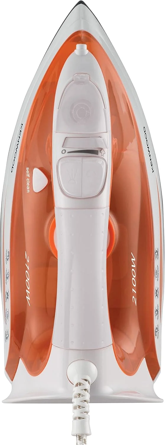 اتو بخار 2100 وات کنوود با کفی سرامیکی، ضد چکه، خود تمیز شونده، بخار مداوم، بخار لحظه ای، عملکرد اسپری مدل Stp50.000Wo سفید/نارنجی