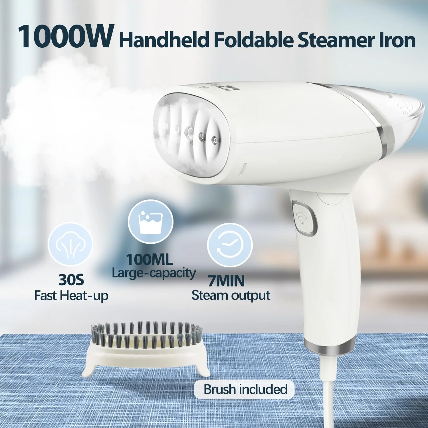 بخارگر دستی، اتو بخار 1000 واتی Yakiter برای لباس، بخارگر مسافرتی قدرتمند برای مسافرت، گرم شدن سریع، محافظت در برابر قطع برق با برس قابل جدا شدن، اتو بخار تاشو برای خانه، محل کار