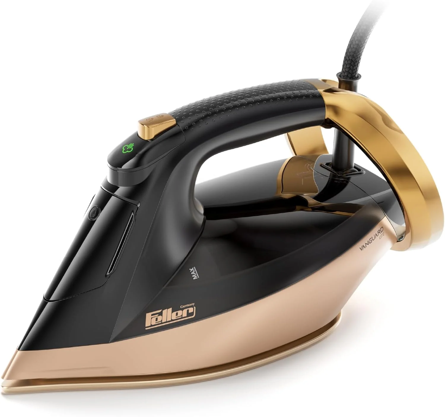 اتو بخار سری Vanguard Feller Germany، 2600 وات، صفحه سرامیکی دوبل Prime Gold با سیستم ضد رسوب، خاموش شدن خودکار، TrueTemp، بخار آسان با یک دکمه، مدل SI260 - نسخه امارات (طلایی)