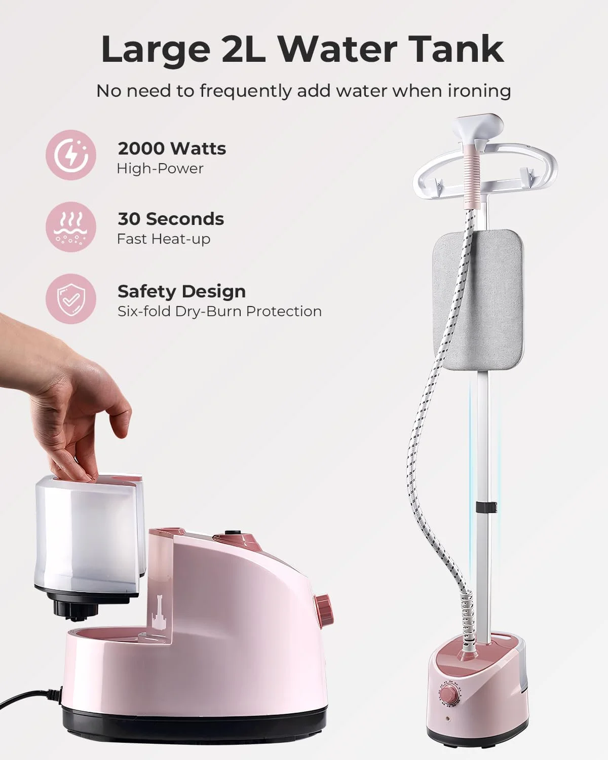 بخارگر لباس 2000 وات با میز اتو با قابلیت تنظیم ارتفاع، حرفه ای برای مصارف خانگی و تجاری، زمان گرم شدن 30 ثانیه، شلنگ بخار عایق حرارت، دارای میز اتو داخلی