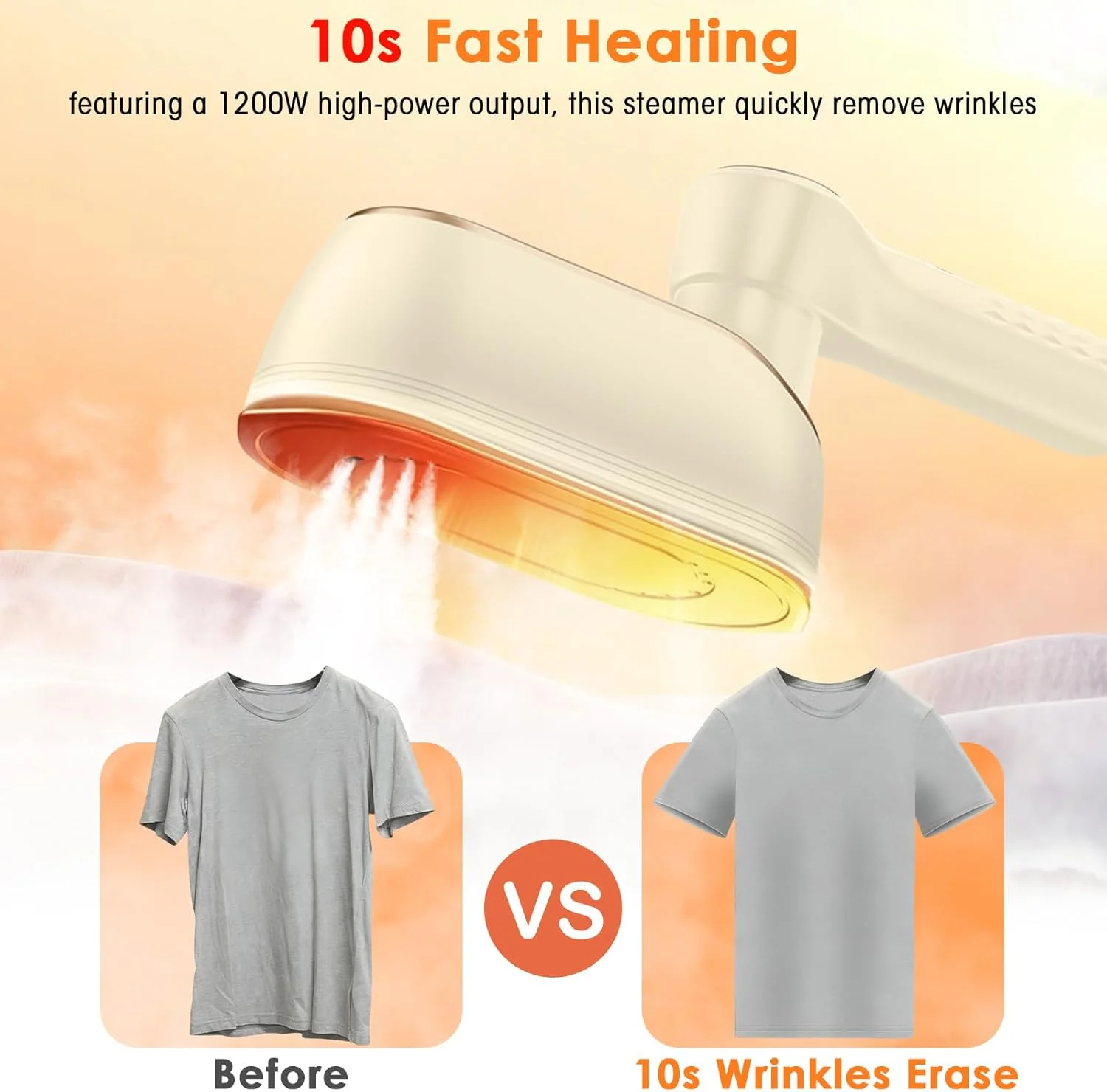 اتو بخار مسافرتی لباس، اتو بخار دستی 1200 وات، 4 حالت با نمایشگر LCD، از بین برنده قوی چروک برای خانه و مسافرت، مخزن آب 130 میلی لیتری، گرم شدن سریع 10 ثانیه ای، دسته چرخان 180 درجه