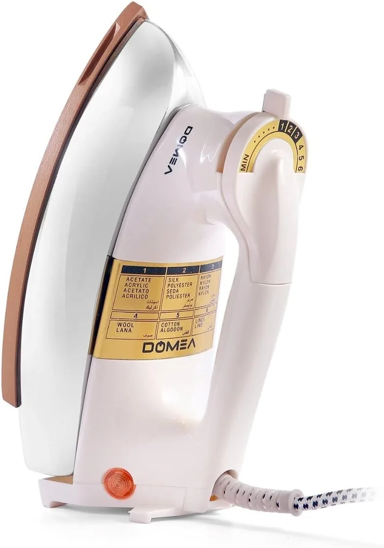 اتو خشک الکتریکی DOMEA، 1200 وات، 1.9 کیلوگرم، صفحه زیرین نچسب، قطع خودکار ترموستات، کنترل دمای قابل تنظیم برای پارچه های مختلف، ایده آل برای استفاده خانگی، 7 سال 